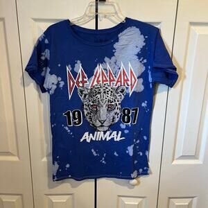Def Leppard Animal 1987 Band Tee Bleach Tie Dye Blue White Small NWOT